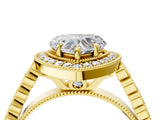 Yellow gold Heart Halo Milgrain Solitaire with Bezel Set Side Stones and Pave Band_36