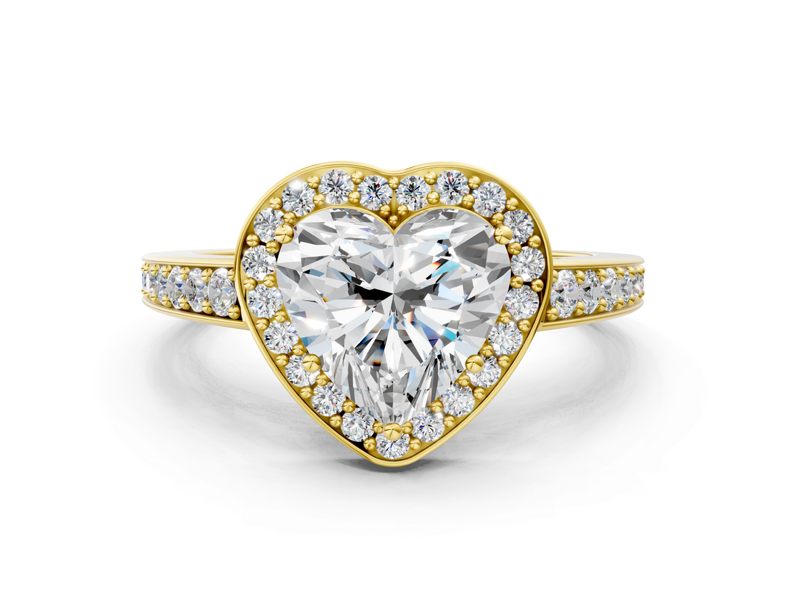 Yellow gold Heart Halo Pavé Diamond Engagement Ring with Bezel Setting_20