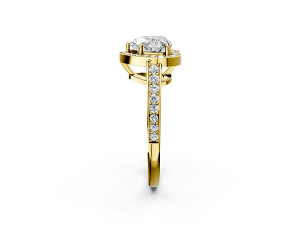 Yellow gold Heart Halo Pavé Diamond Engagement Ring with Bezel Setting
