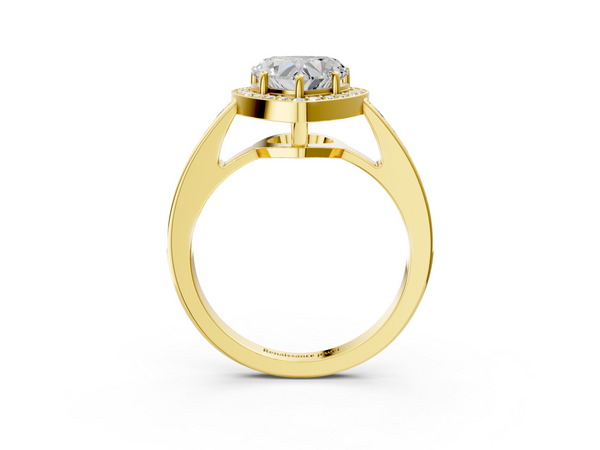 Yellow gold Heart Halo Pavé Diamond Engagement Ring with Bezel Setting
