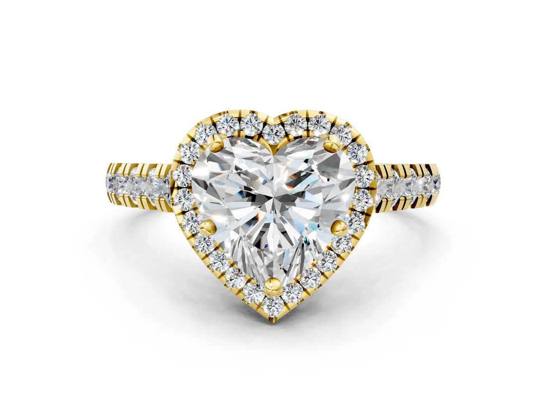 Yellow gold Heart Halo Pavé Diamond Engagement Ring with Four-Prong Setting_27