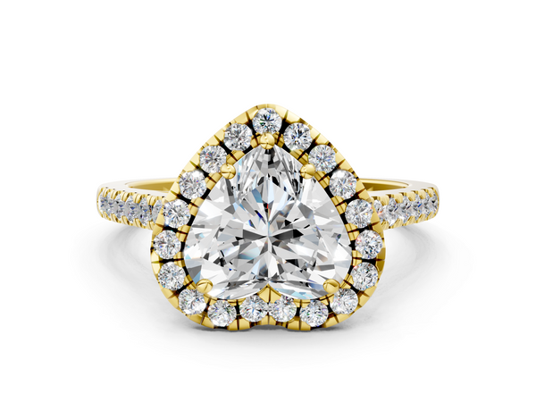 Yellow gold Heart Halo Pavé Diamond Engagement Ring with Four-Prong Setting