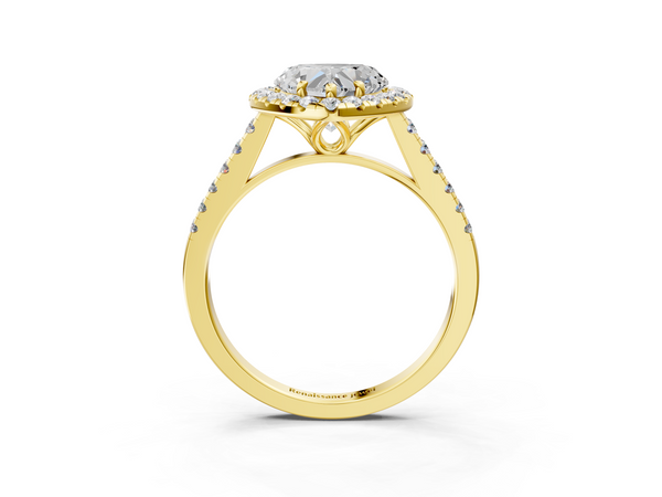 Yellow gold Heart Halo Pavé Diamond Engagement Ring with Four-Prong Setting