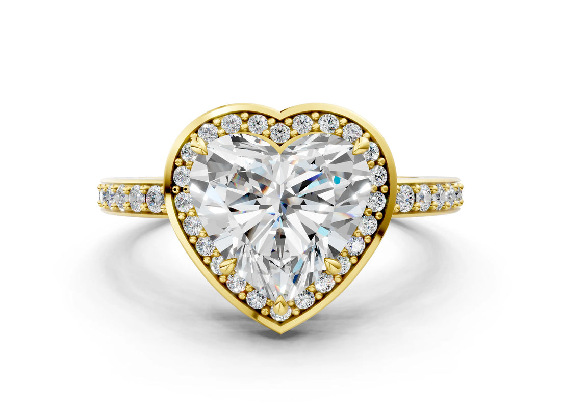 Yellow gold Heart Halo Pave Band Solitaire Ring with Prong Setting_65
