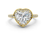 Yellow gold Heart Halo Pave Band Solitaire Ring with Prong Setting_65