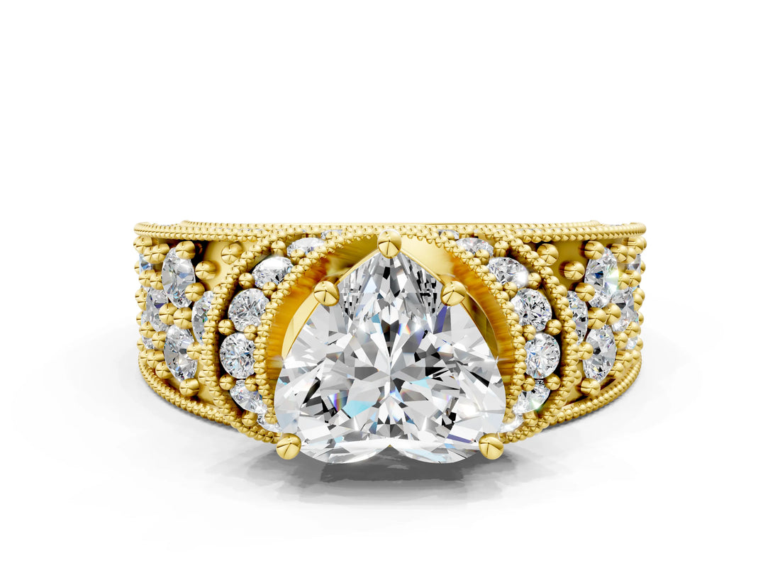 Yellow gold Heart Halo Pave Diamond Engagement Ring with Milgrain Detailing_49