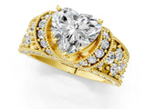 Yellow gold Heart Halo Pave Diamond Engagement Ring with Milgrain Detailing_50