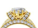 Yellow gold Heart Halo Pave Diamond Engagement Ring with Milgrain Detailing_53