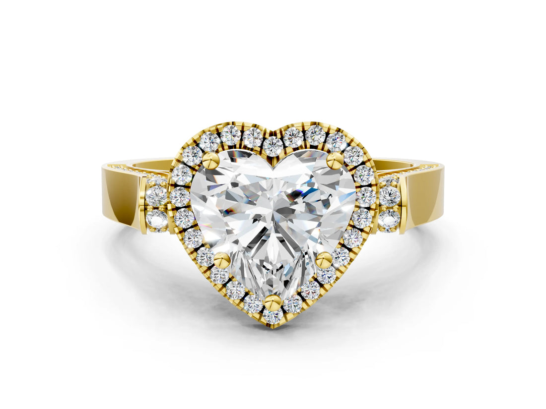 Yellow gold Heart Halo Pave Split Shank Prong Setting Ring_45