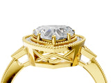 Yellow gold Heart Halo Round Diamond Milgrain Pave Engagement Ring_13