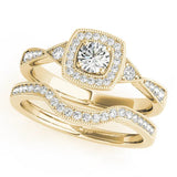 Yellow gold Fancy Yellow Heart  Halo Round Diamond Milgrain Pave Engagement Ring