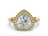 Yellow gold Heart Halo Round Diamond Milgrain Pave Engagement Ring_9