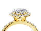 Yellow gold Heart Halo Round Diamond Pavé Band Four-Prong Ring_7