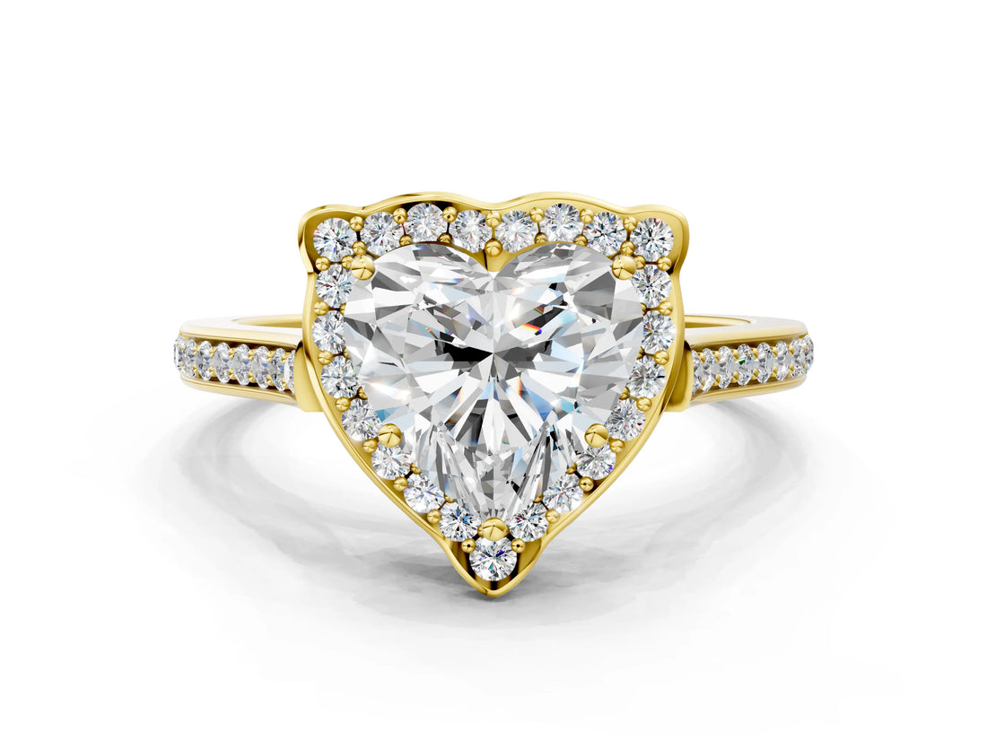 Yellow gold Heart Halo Round Diamond Pave Band with Four-Prong Setting_37