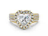 Yellow gold Heart Halo Round Diamond Pave Band with Prong Setting