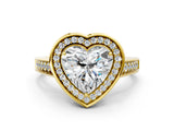 Yellow gold Heart Halo Solitaire Diamond Ring with Pave Band and Bezel Setting_49