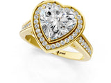Yellow gold Heart Halo Solitaire Diamond Ring with Pave Band and Bezel Setting_50