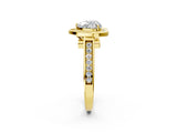 Yellow gold Heart Halo Solitaire Diamond Ring with Pave Band and Bezel Setting_51