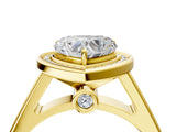 Yellow gold Heart Halo Solitaire Diamond Ring with Pave Band and Bezel Setting_53