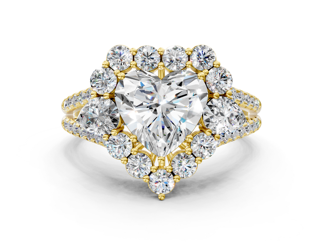 Yellow gold Heart Halo Split Shank Diamond Engagement Ring with Prong Setting_20
