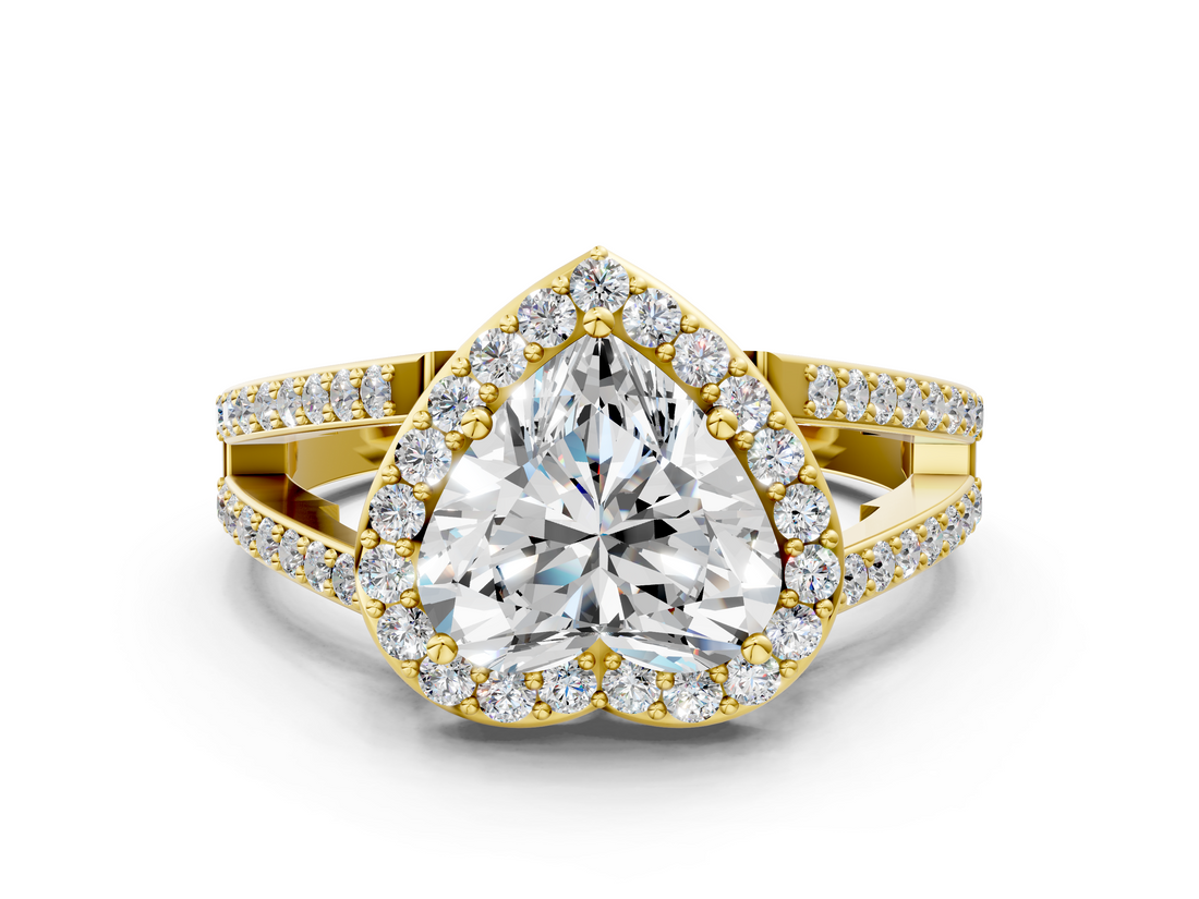 Yellow gold Heart Halo Split Shank Diamond Ring with Four-Prong Setting_36