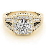 Yellow gold Heart Halo Split Shank Diamond Ring with Milgrain Prong Setting 1