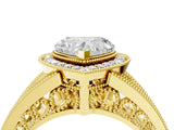 Yellow gold Heart Halo Split Shank Diamond Ring with Milgrain Prong Setting_10