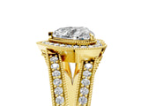 Yellow gold Heart Halo Split Shank Diamond Ring with Milgrain Prong Setting_11