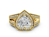 Yellow gold Heart Halo Split Shank Diamond Ring with Milgrain Prong Setting_6