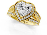 Yellow gold Heart Halo Split Shank Diamond Ring with Milgrain Prong Setting_7