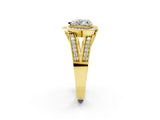 Yellow gold Heart Halo Split Shank Diamond Ring with Milgrain Prong Setting_8
