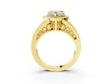 Yellow gold Heart Halo Split Shank Diamond Ring with Milgrain Prong Setting_9