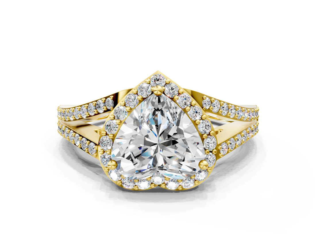 Yellow gold Heart Halo Split Shank Diamond Ring with Prong Setting_20