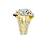 Yellow gold Heart Halo Split Shank Diamond Ring with Prong Setting_25