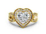 Yellow gold Heart Halo Split Shank Milgrain Diamond Ring_18