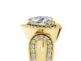 Yellow gold Heart Halo Split Shank Milgrain Diamond Ring_23