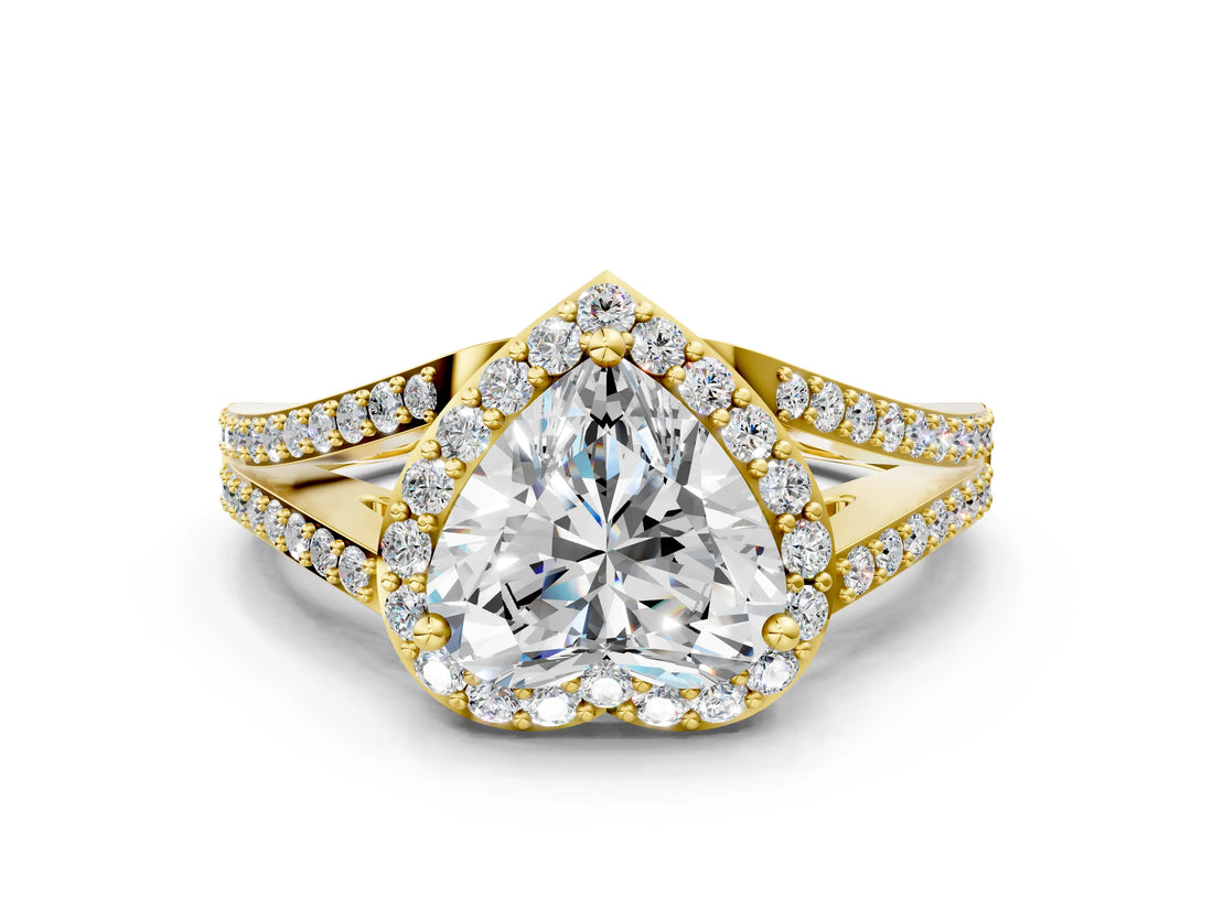 Yellow gold Heart Halo Split Shank Pave Diamond Ring with Four-Prong Setting_46
