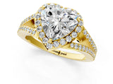 Yellow gold Heart Halo Split Shank Pave Diamond Ring with Four-Prong Setting_47
