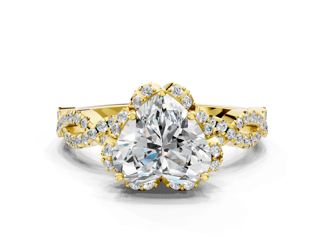 Yellow gold Heart Halo Twist Band Solitaire Ring with Six-Prong Setting_37