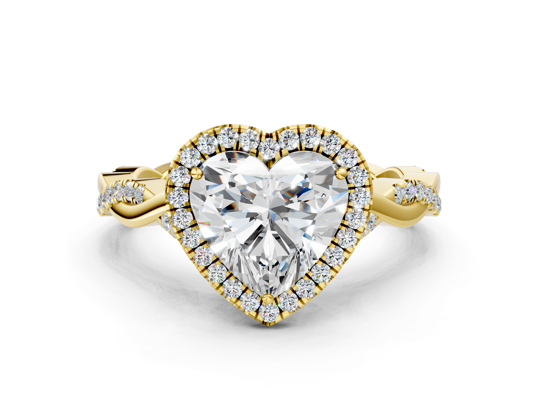 Yellow gold Heart Halo Twist Band Solitaire Ring_20