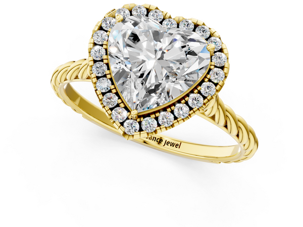 Yellow gold Heart Halo Twisted Band Four-Prong Diamond Ring