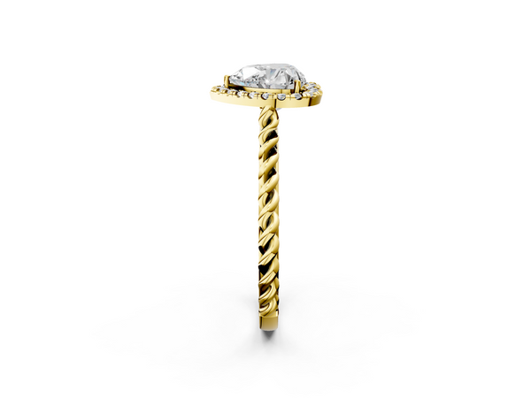 Yellow gold Heart Halo Twisted Band Four-Prong Diamond Ring
