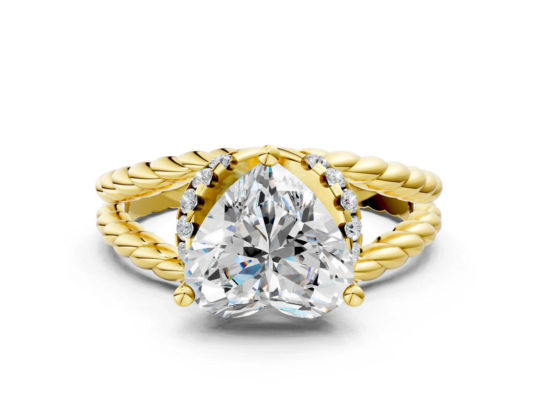 Yellow gold Heart Halo Twisted Band Four-Prong Ring_33