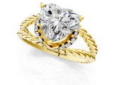 Yellow gold Heart Halo Twisted Band Four-Prong Ring_34