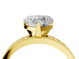 Yellow gold Heart Milgrain Pave Diamond Engagement Ring with Four-Prong Setting_159