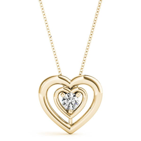 Yellow gold Heart Prong Round Diamond Pendant