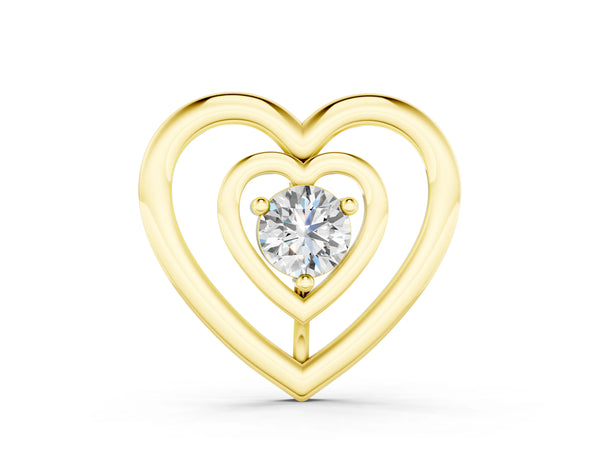 Yellow gold Heart Prong Round Diamond Pendant