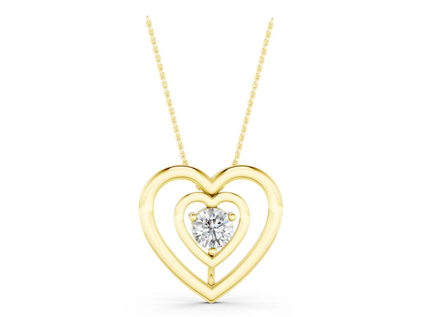 Yellow gold Heart Prong Round Diamond Pendant