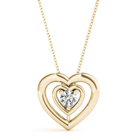 Yellow gold Heart Prong Round Diamond Pendant