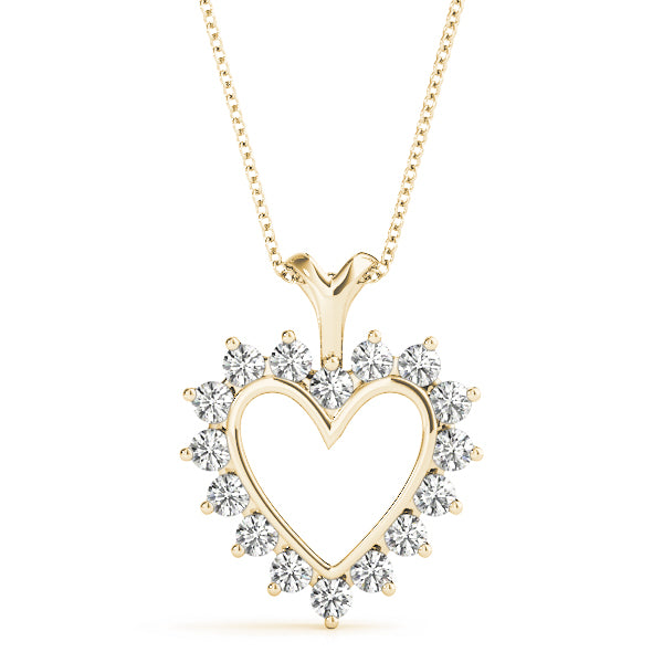 Yellow gold Heart-Shaped Diamond Halo Pendant with Round Brilliant Prong Setting